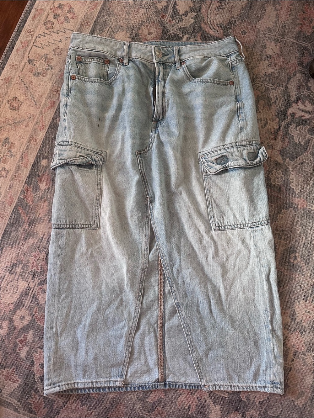 American Eagle Light Blue Cargo Denim Skirt